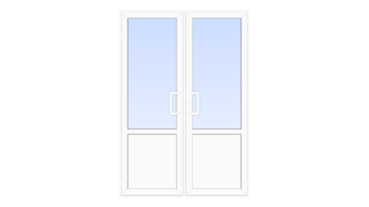 Пластиковая входная двухстворчатая дверь со стеклом 1500x2300