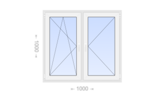 Двухстворчатое пластиковое окно 1000x1000 ПО-П
