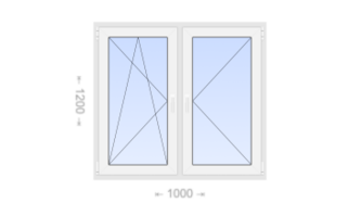 Двухстворчатое пластиковое окно 1000x1200 ПО-П