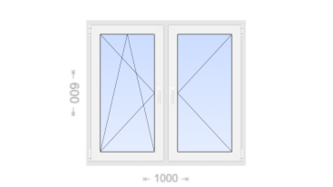 Двухстворчатое пластиковое окно 1000x600 ПО-П