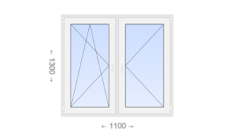 Двухстворчатое пластиковое окно 1100x1300 ПО-П