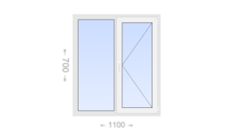 Двухстворчатое пластиковое окно 1100x700 Г-П