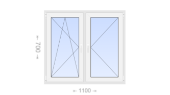 Двухстворчатое пластиковое окно 1100x700 ПО-П