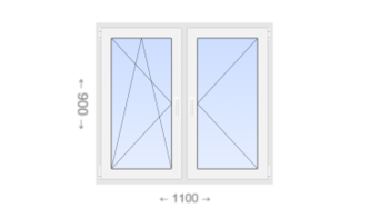 Двухстворчатое пластиковое окно 1100x900 ПО-П
