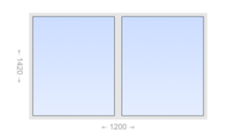 Двухстворчатое пластиковое окно 1200x1420 Г-Г