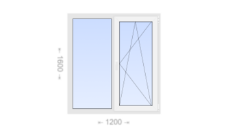 Двухстворчатое пластиковое окно 1200x1600 Г-ПО