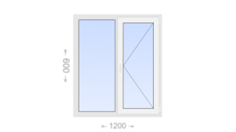 Двухстворчатое пластиковое окно 1200x600 Г-П