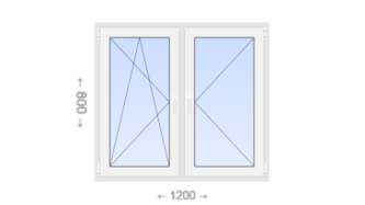 Двухстворчатое пластиковое окно 1200x800 ПО-П