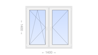 Двухстворчатое пластиковое окно 1400x1400 ПО-П