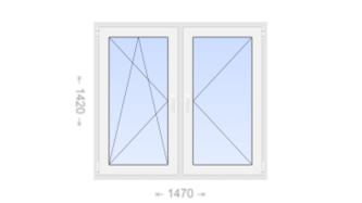 Двухстворчатое пластиковое окно 1470x1420 ПО-П