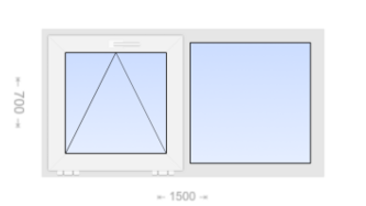 Двухстворчатое пластиковое окно 1500x700 О-Г