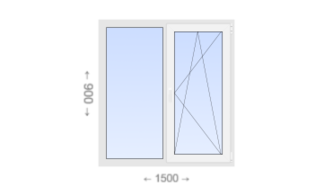 Двухстворчатое пластиковое окно 1500x900 Г-ПО