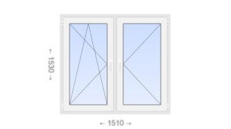 Двухстворчатое пластиковое окно 1510x1530 ПО-П