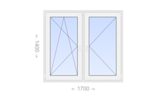 Двухстворчатое пластиковое окно 1700x1400 ПО-П
