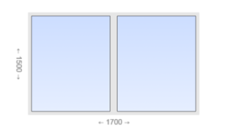 Двухстворчатое пластиковое окно 1700x1500 Г-Г