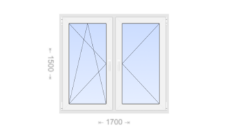 Двухстворчатое пластиковое окно 1700x1500 ПО-П