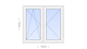 Двухстворчатое пластиковое окно 1800x1500 ПО-П