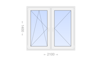 Двухстворчатое пластиковое окно 2100x1400 ПО-П