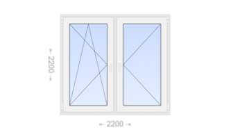 Двухстворчатое пластиковое окно 2200x2200 ПО-П