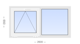 Двухстворчатое пластиковое окно 2600x650 О-Г