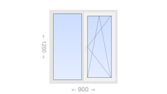 Двухстворчатое пластиковое окно 900x1200 Г-ПО