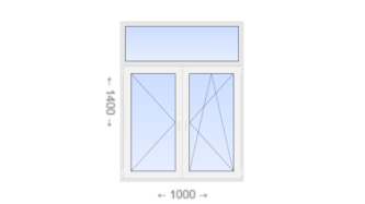 Двухстворчатое пластиковое окно с глухой фрамугой 1000x1400 П-ПО