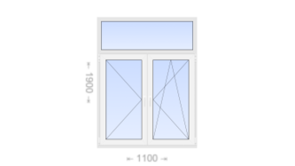 Двухстворчатое пластиковое окно с глухой фрамугой 1100x1900 П-ПО