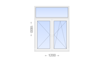 Двухстворчатое пластиковое окно с глухой фрамугой 1200x1800 П-ПО