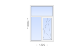 Двухстворчатое пластиковое окно с глухой фрамугой 1200x2000 Г-ПО