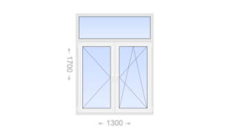 Двухстворчатое пластиковое окно с глухой фрамугой 1300x1700 П-ПО