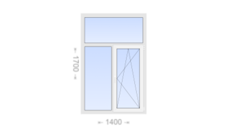 Двухстворчатое пластиковое окно с глухой фрамугой 1400x1700 Г-ПО