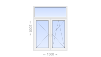 Двухстворчатое пластиковое окно с глухой фрамугой 1500x2000 П-ПО
