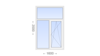 Двухстворчатое пластиковое окно с глухой фрамугой 1600x2000 Г-ПО