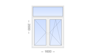 Двухстворчатое пластиковое окно с глухой фрамугой 1600x2000 П-ПО