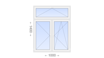 Двухстворчатое пластиковое окно с откидной фрамугой 1000x1400 П-ПО