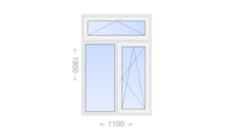 Двухстворчатое пластиковое окно с откидной фрамугой 1100x1900 Г-ПО