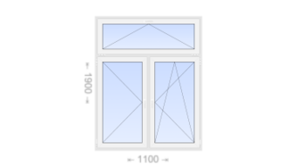 Двухстворчатое пластиковое окно с откидной фрамугой 1100x1900 П-ПО