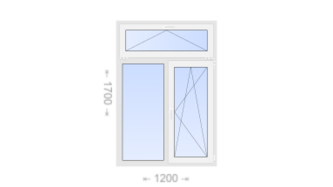 Двухстворчатое пластиковое окно с откидной фрамугой 1200x1700 Г-ПО