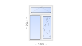 Двухстворчатое пластиковое окно с откидной фрамугой 1300x1700 Г-ПО
