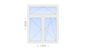 Двухстворчатое пластиковое окно с откидной фрамугой 1300x2000 П-ПО