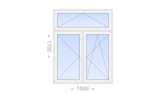 Двухстворчатое пластиковое окно с откидной фрамугой 1500x1700 П-ПО