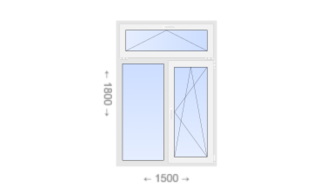 Двухстворчатое пластиковое окно с откидной фрамугой 1500x1800 Г-ПО
