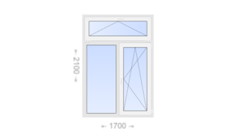 Двухстворчатое пластиковое окно с откидной фрамугой 1700x2100 Г-ПО