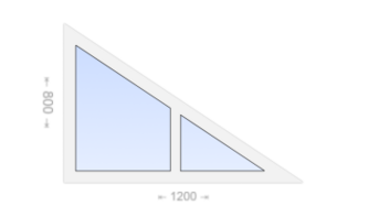 Двухстворчатое треугольное пластиковое окно 1200x800 Г-Г