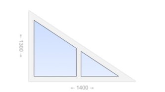 Двухстворчатое треугольное пластиковое окно 1400x1300 Г-Г
