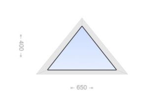 Глухое равнобедренное треугольное пластиковое окно 650x400