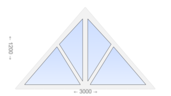 Глухое треугольное пластиковое окно с тремя импостами 3000x1200