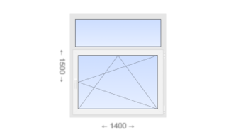 Одностворчатое пластиковое окно с глухой фрамугой 1400x1500 ПО