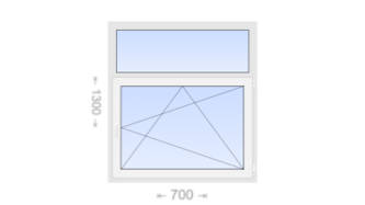 Одностворчатое пластиковое окно с глухой фрамугой 700x1300 ПО