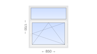 Одностворчатое пластиковое окно с глухой фрамугой 850x1700 ПО